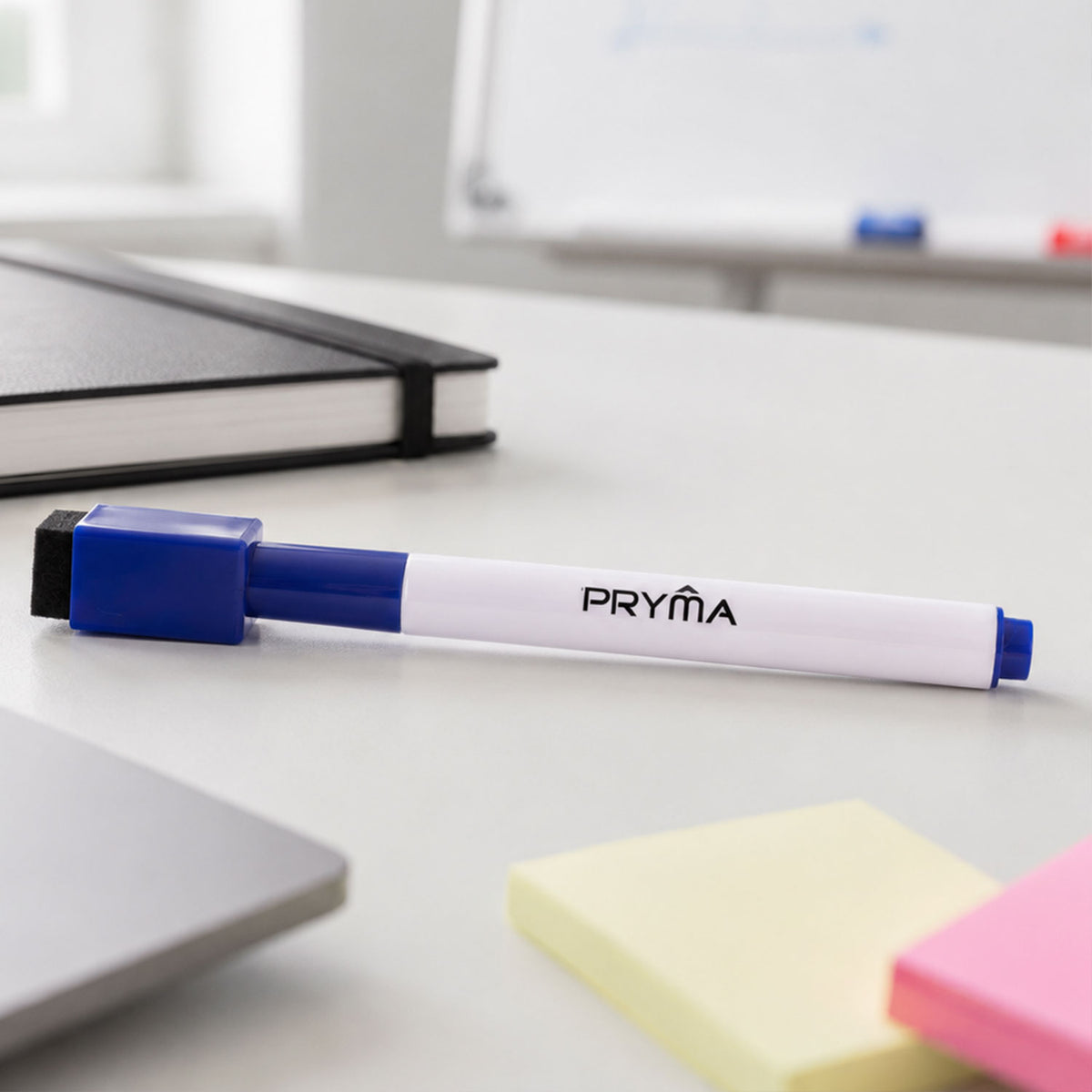 Marker with felt eraser cap on top, ideal for whiteboards