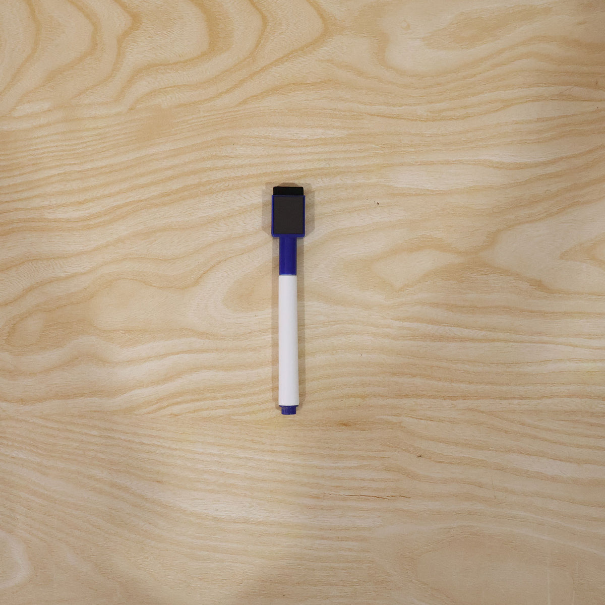 Whiteboard marker with easy grip, eraser cap, and vivid blue ink