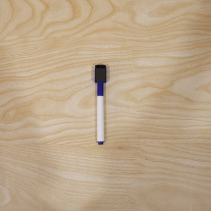 Whiteboard marker with easy grip, eraser cap, and vivid blue ink