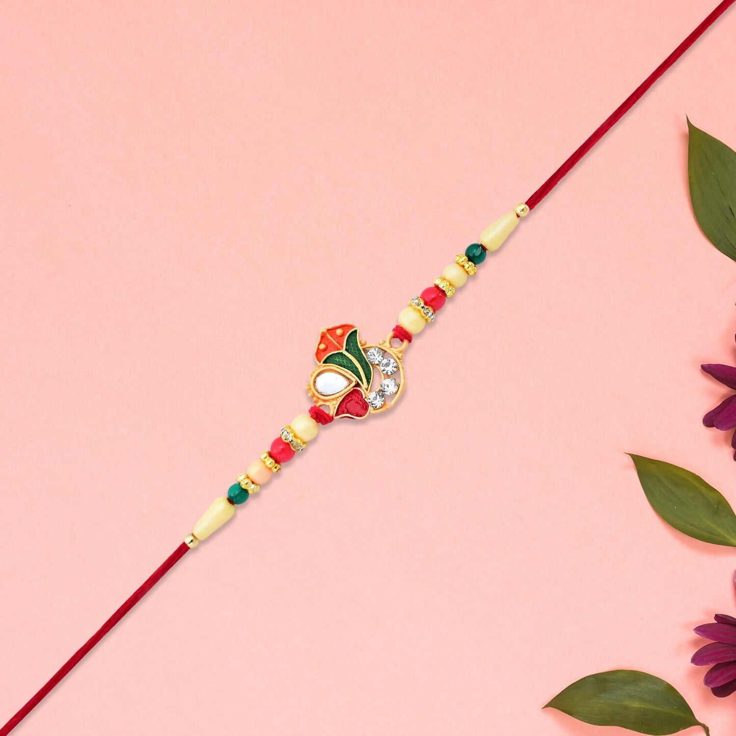 Ganpati Rakhi with Enamel Work and Traditional Beads Divine Blessing (10pcs)