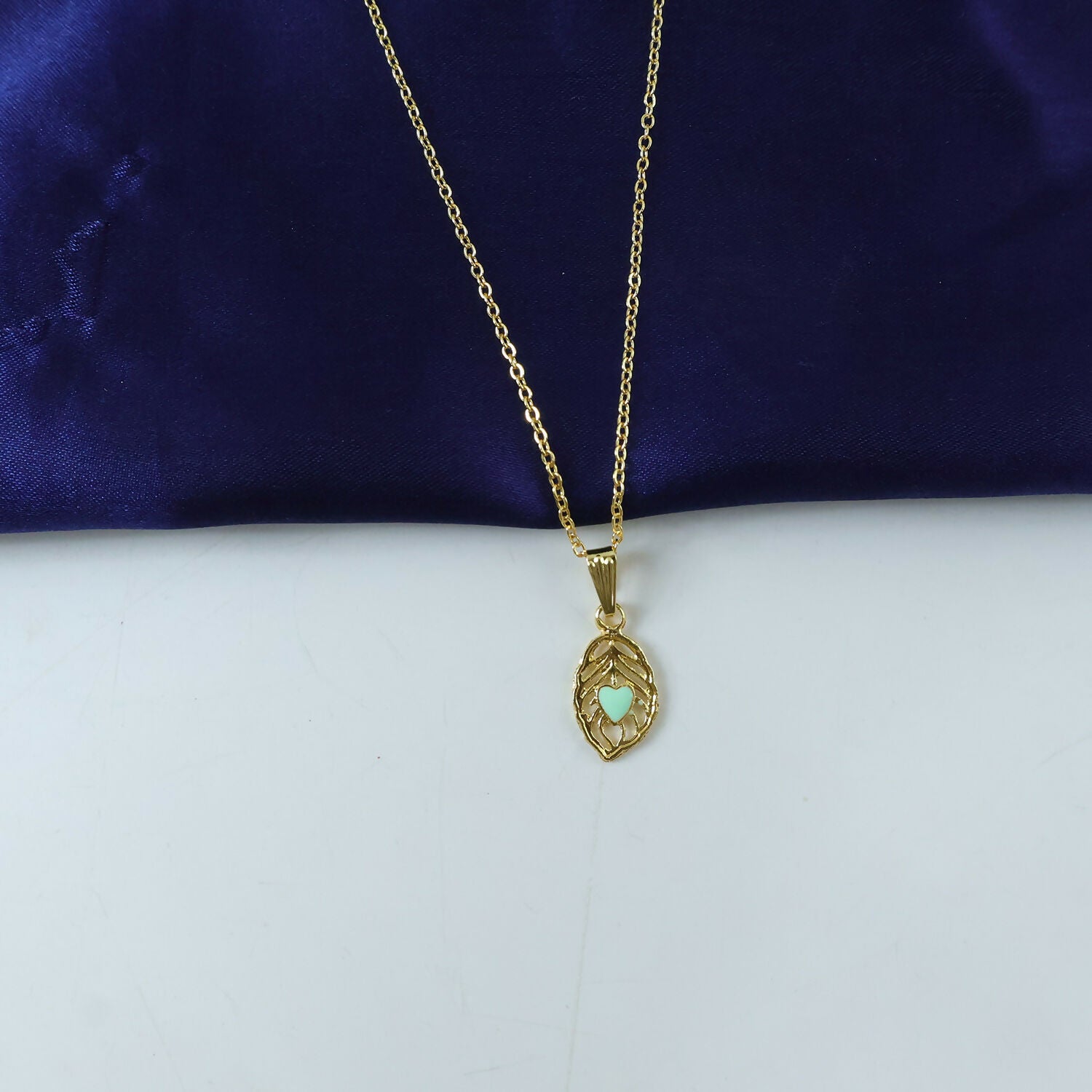 Elegant Heart Leaf Gold Pendant Necklaces with Enamel Detail