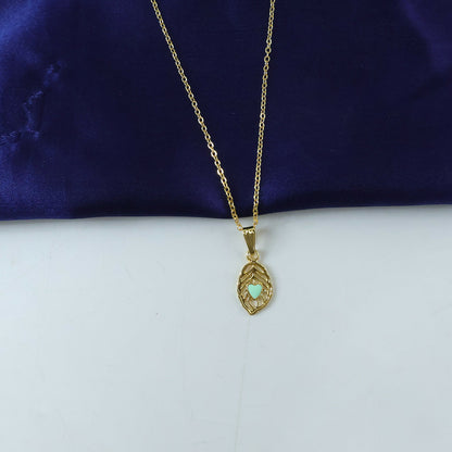 Elegant Heart Leaf Gold Pendant Necklaces with Enamel Detail