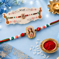 Vintage Floral Portrait Designer Printed Rakhi for Brother, Beads Gift