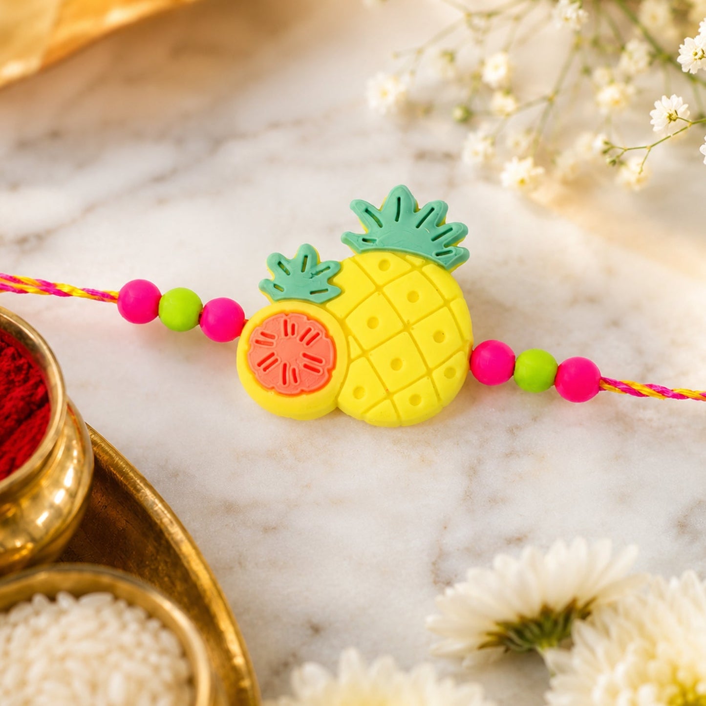 Pineapple Fruit Charm Rakhi for Brother Designer Kids Rakhi (5pcs)