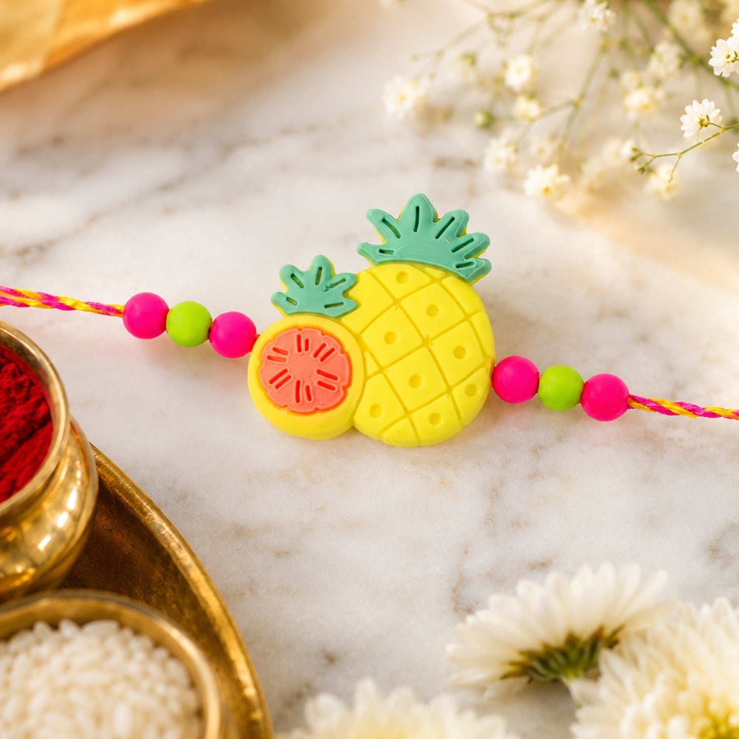 Pineapple Fruit Charm Rakhi for Brother Designer Kids Rakhi (5pcs)