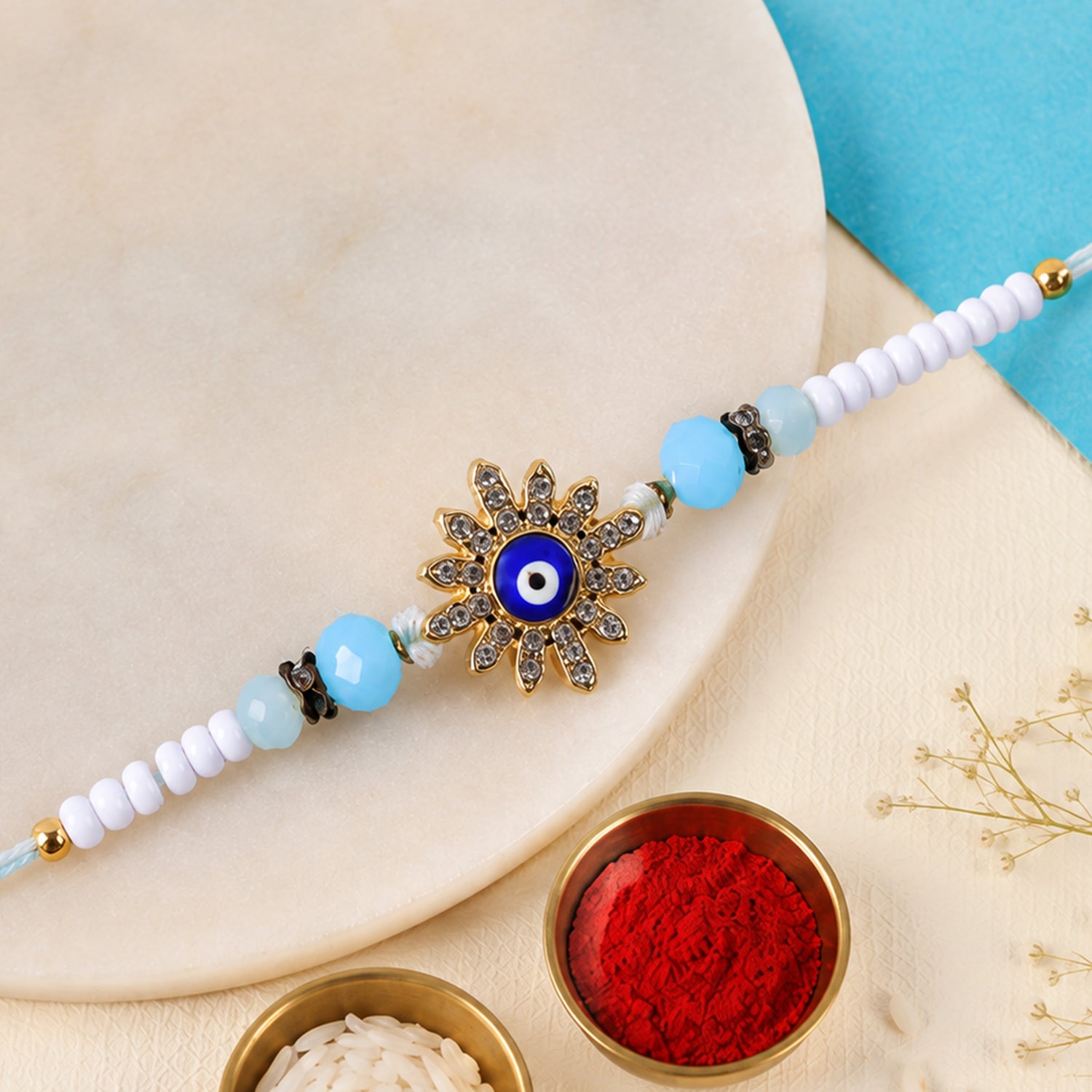 Designer Nazar Evil Eye Crystal Studded Beads Designer Rakhi