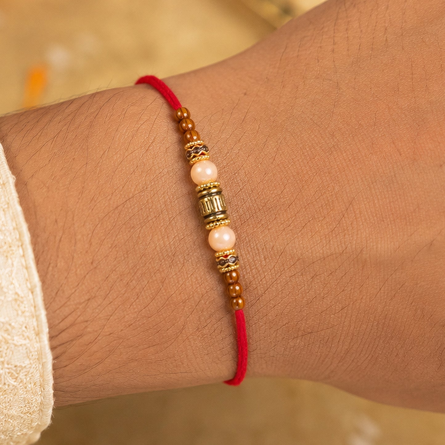 Beaded Minimal Design Bhai Bhabhi Rakhi with Cylinder Beads and Pearls for Gifting