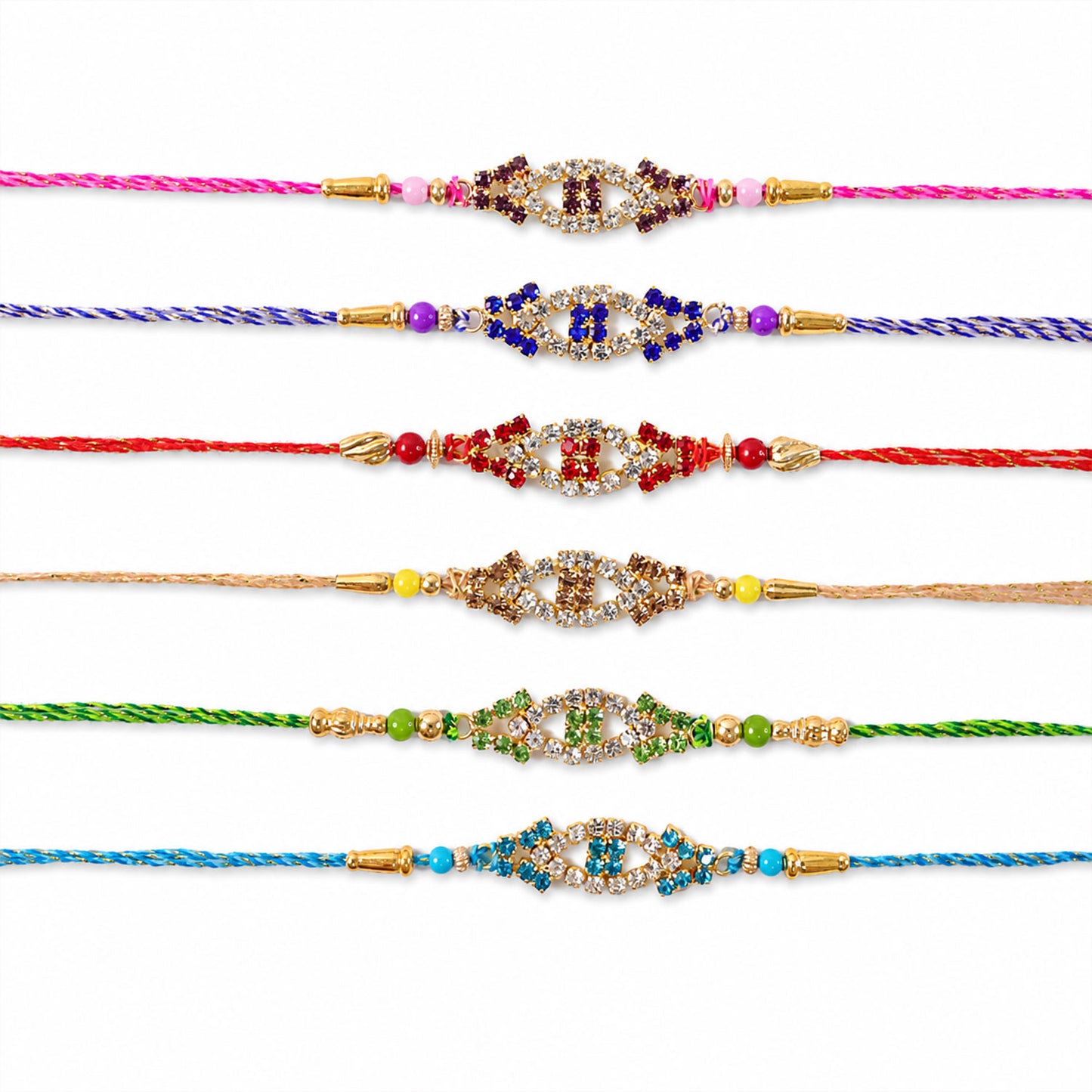 Open Marquise Frame Rakhi with AD Stonework (Pack of 6)