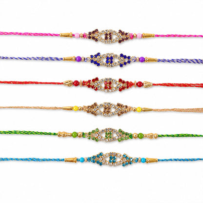Open Marquise Frame Rakhi with AD Stonework (Pack of 6)