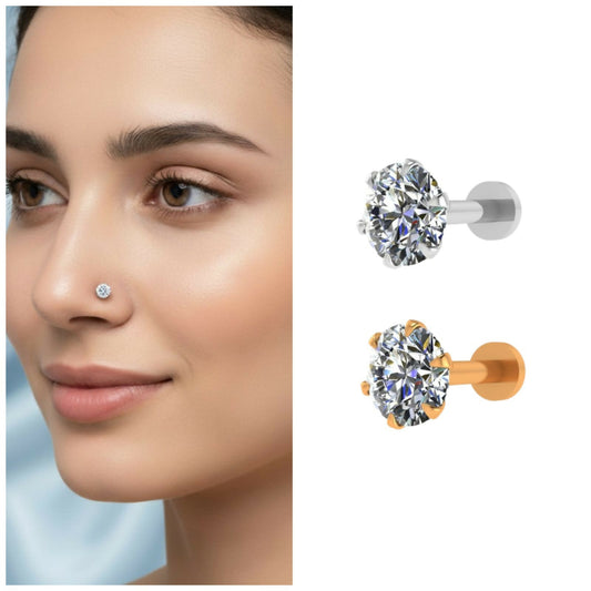 Gold and silver plated Nosepin Stud Labret Piercing for women and girls Combo Pack of 2