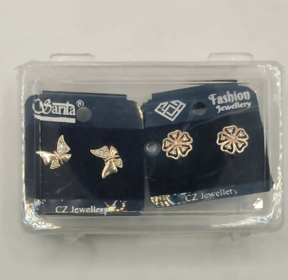 Gold Flower & Butterfly Stud Earrings Set with AD for women & girls Combo Pack of 2