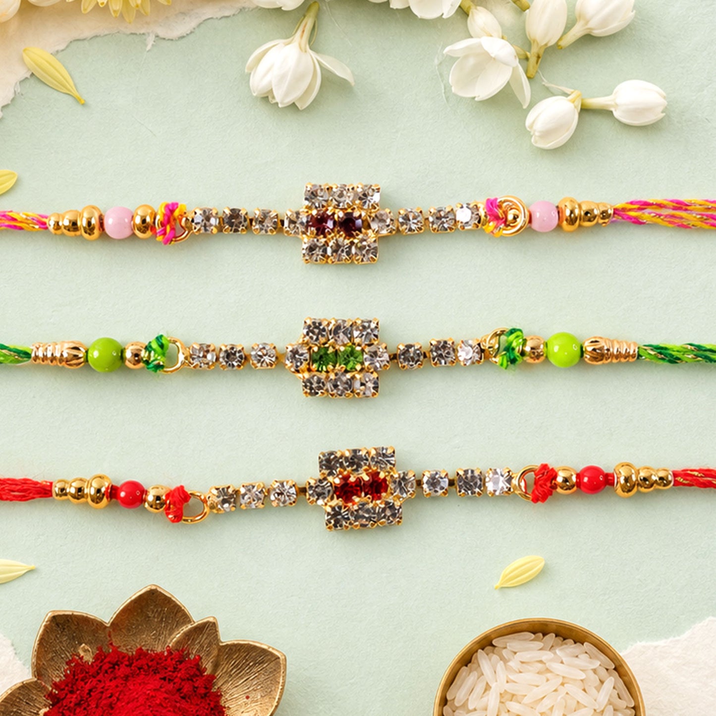 Bold Square Stone Rakhi for Raksha Bandhan Gifting (Pack of 6)