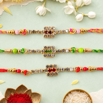 Bold Square Stone Rakhi for Raksha Bandhan Gifting (Pack of 6)