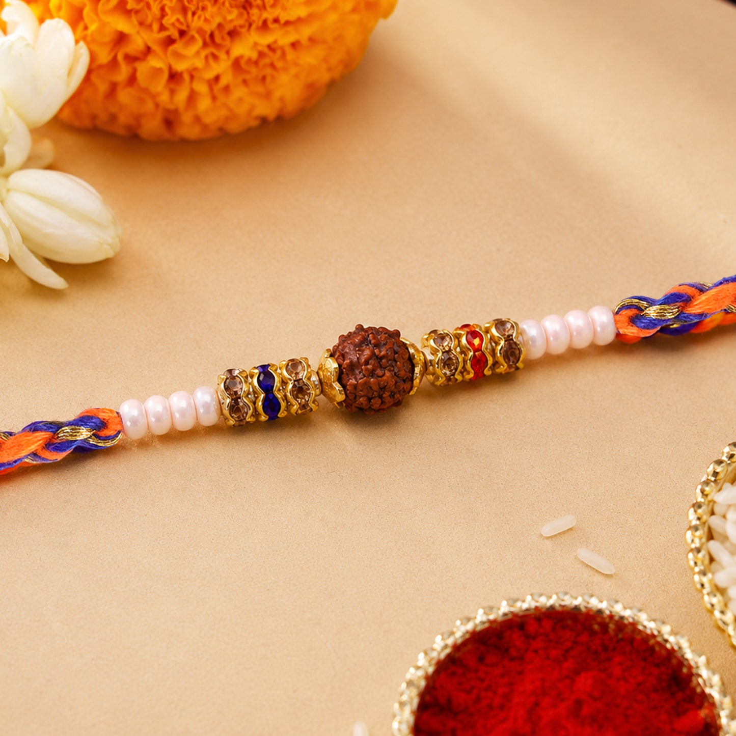 American Diamond Style Rakhi with Sparkling Stone Centre and Elegant Festive Shine