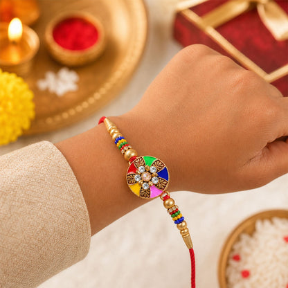 Multicolor Designer Rakhi Floral Embellished Beaded Thread (10pcs)