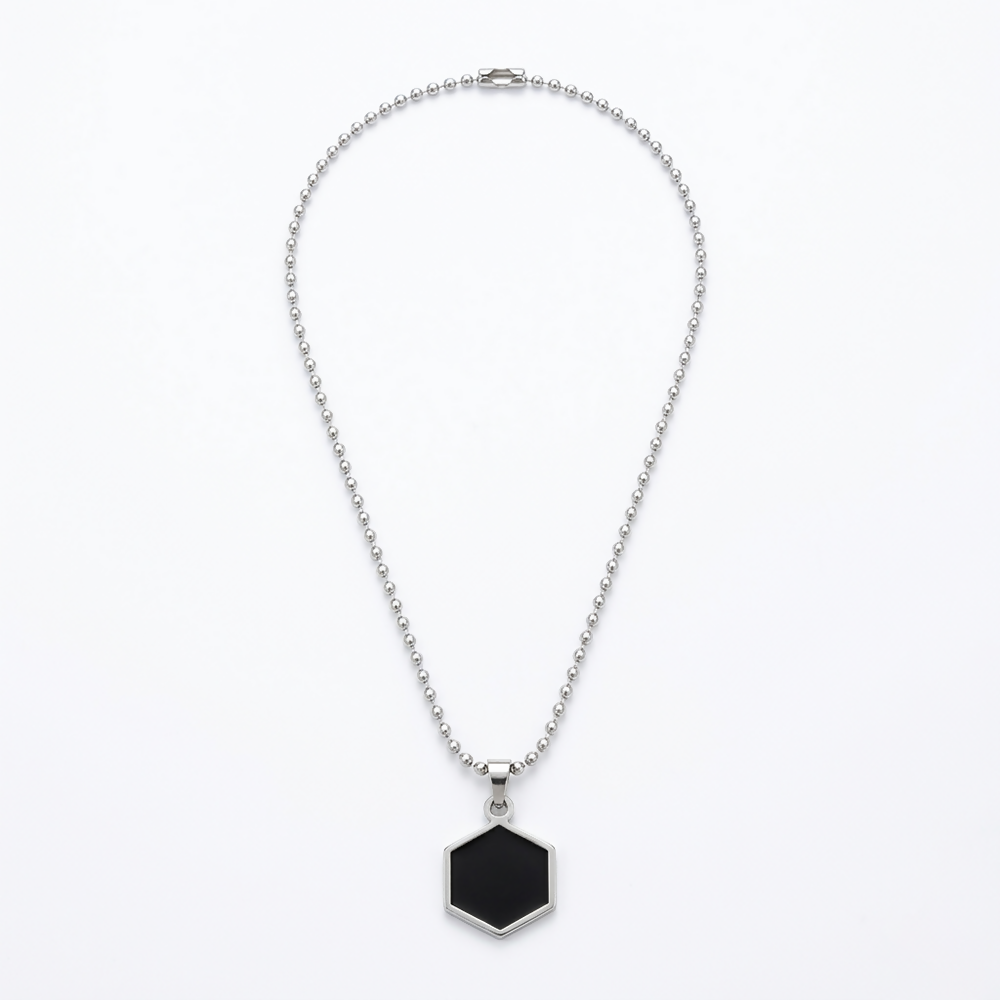 Elegant Black Onyx Hexagon Pendant Necklace Minimalist Chain Jewelry