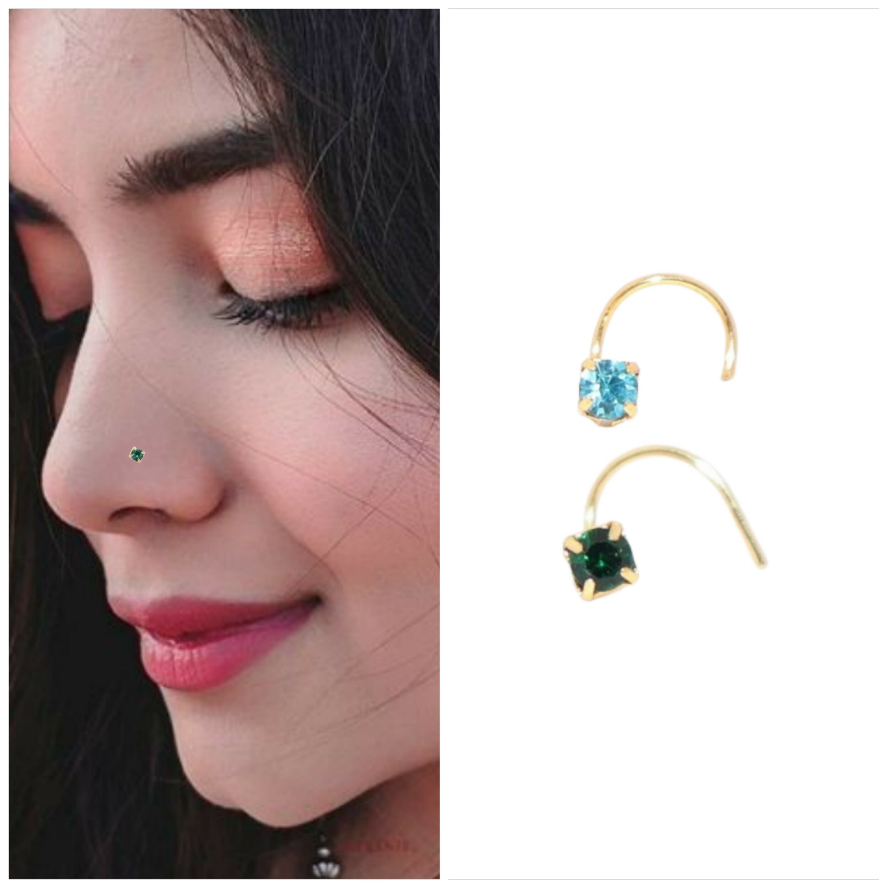 Gold Plated AD Lavender & Clear Crystal Nose Pin Set Kati Combo Pack of 2