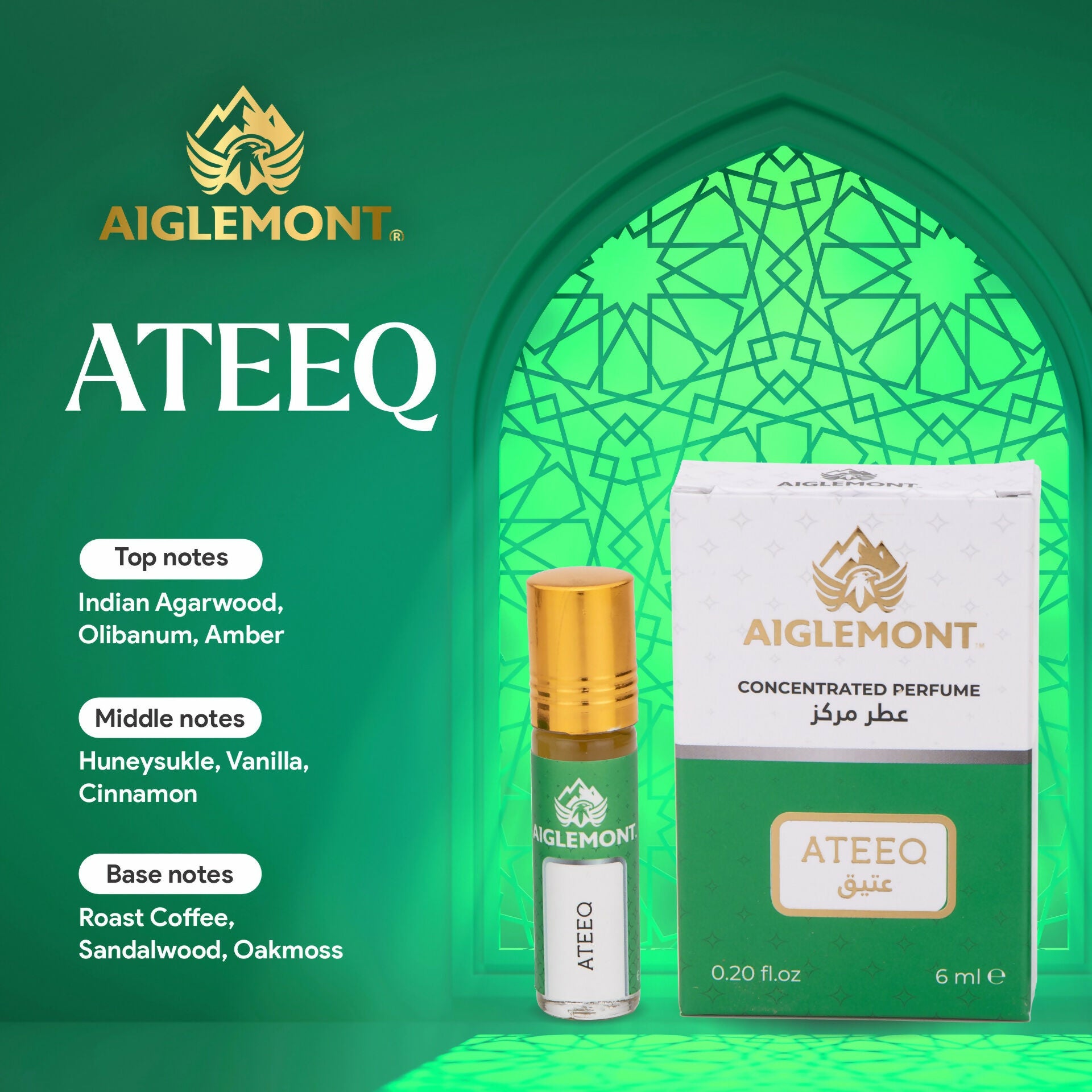 Aiglemont Ateeq, 6ml Roll-on, Alcohol free, Long Lasting Non-Alcoholic Attar Attar, Ittar, Itr, Atar, Athar, Itra