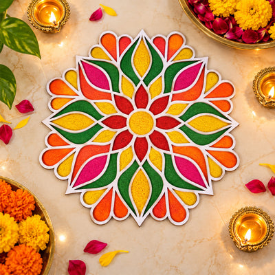 Floral Mandala Rangoli Stencil for Festive Home Entrance and Puja Decoration