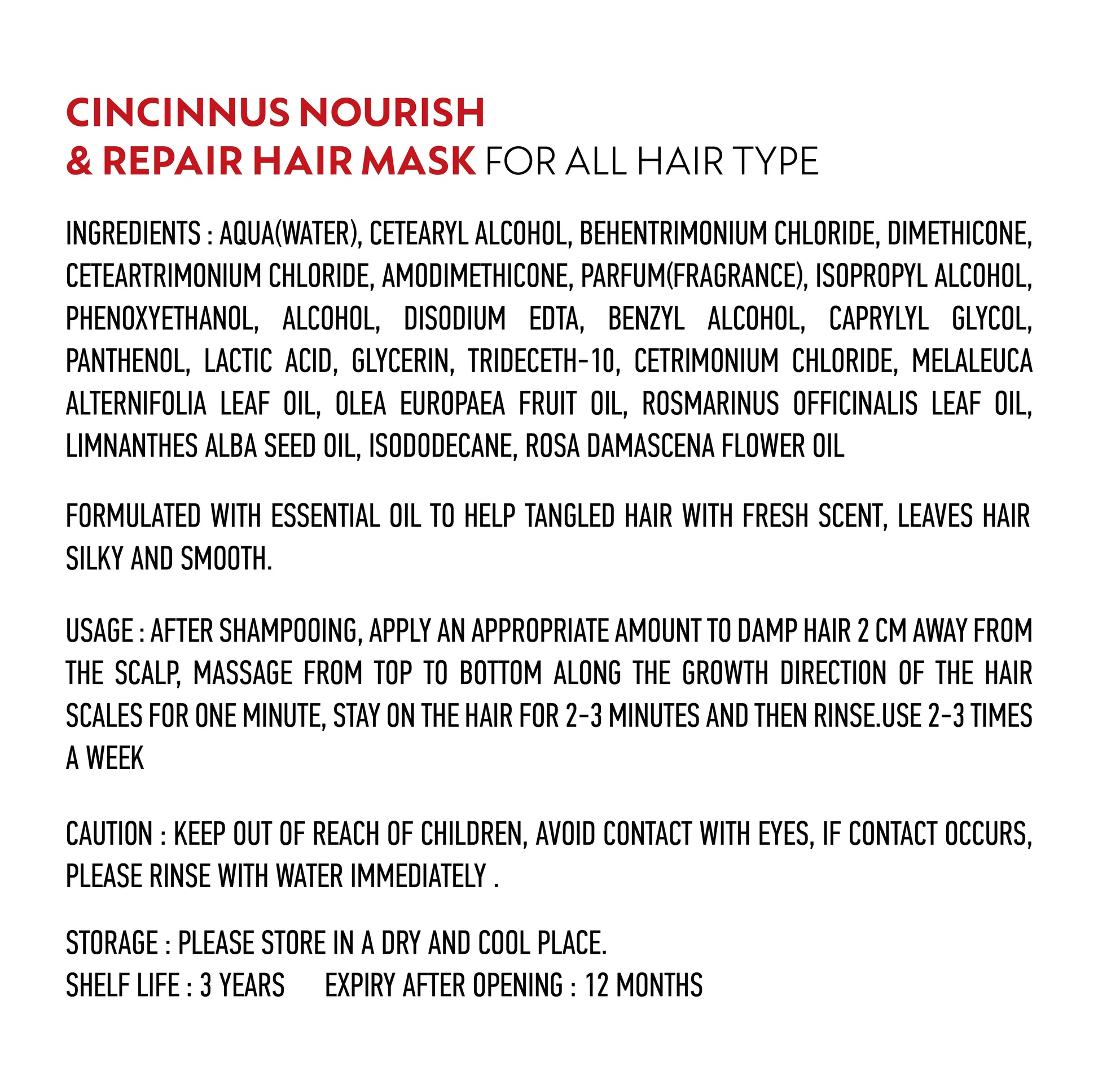 Ingredients of nourishing hair mask, including essential oils and seed oils
