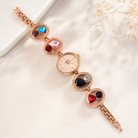 Women's Rose Gold Analog Bracelet Watch with Colorful Crystal Stone Design