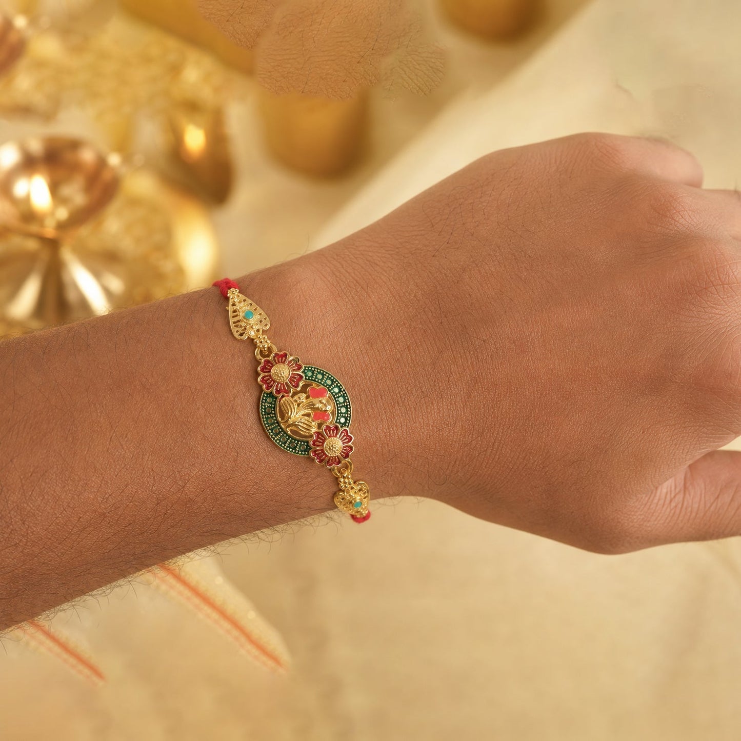 Ganesha Rakhi Kundan Beaded Floral Designer for Brother (10pcs)