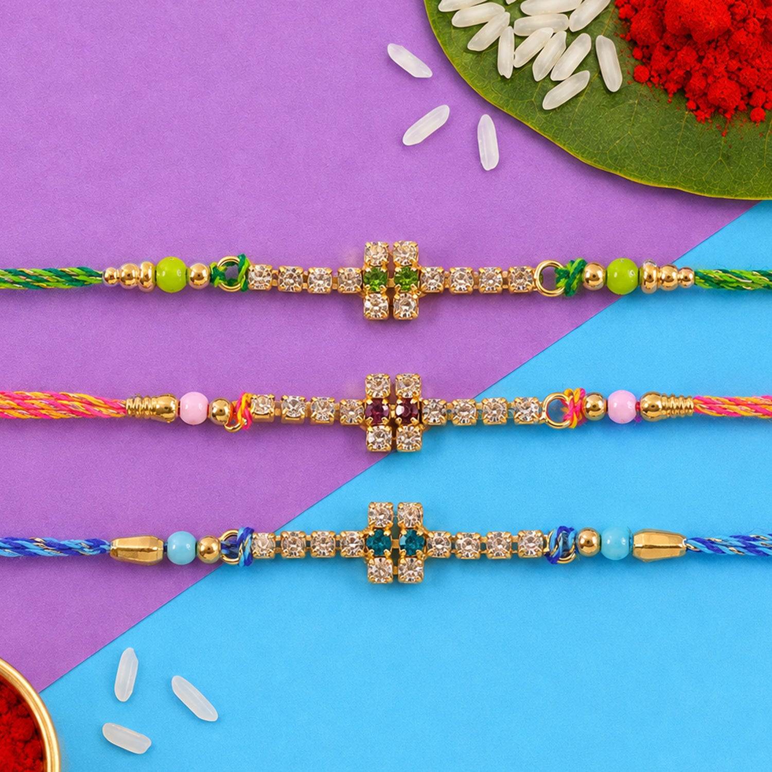 Sparkling Cross Motif Rakhi with AD Stones for Brother (Pack of 6)