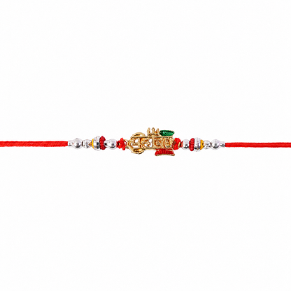 Mahadev Damru Rakhi with Red Green Beads and Pearl Highlights