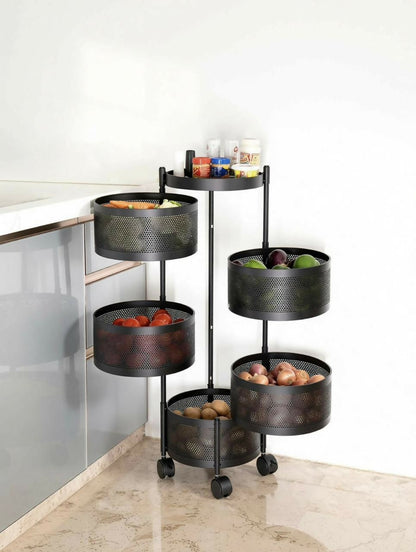 Compact Round 5-Basket Kitchen Trolley with Ventilated Mesh & 360° Swivel Wheels