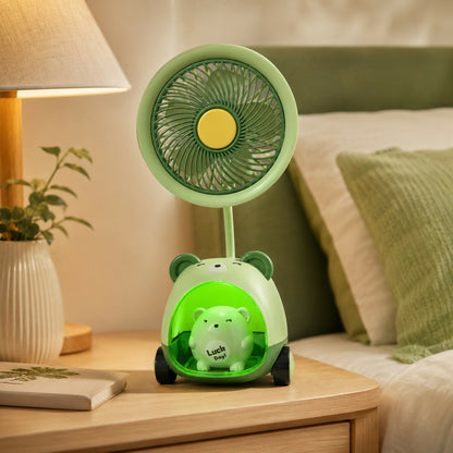 Rechargeable Desk Fan with Night Lamp, Wheels & USB Charging