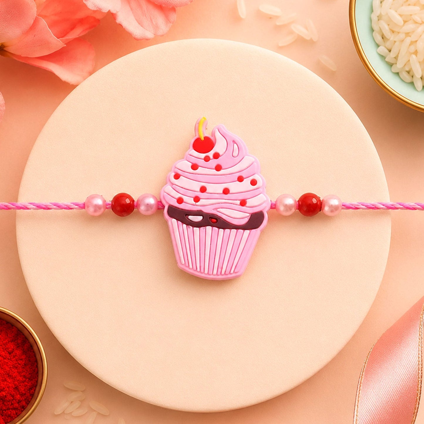 Kids Rakhi for Brother - Cupcake Charm Designer Beaded (10pcs)