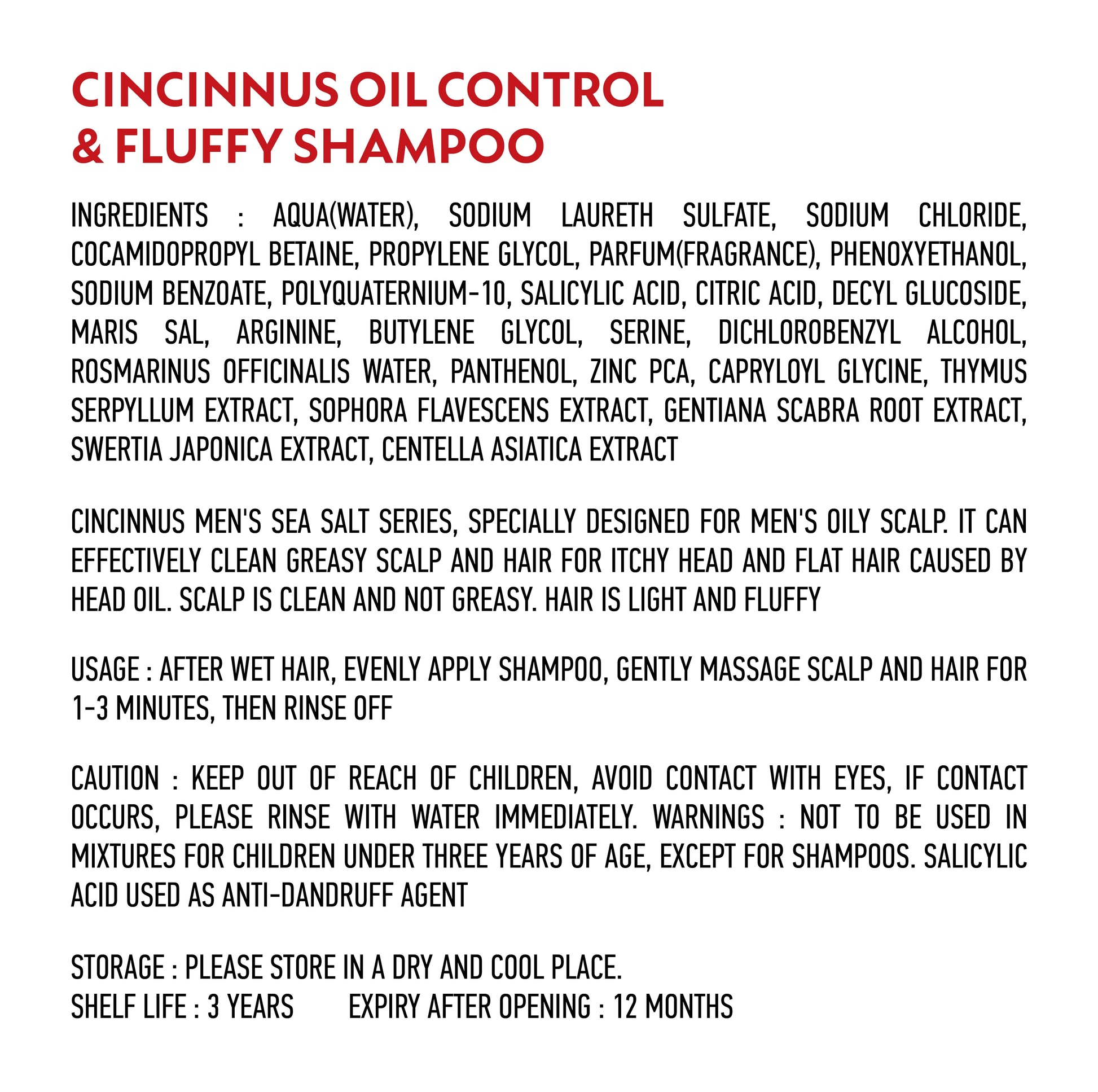 CINCINNUS Sea Salt Oil Control Fluffy Shampoo (380ML)