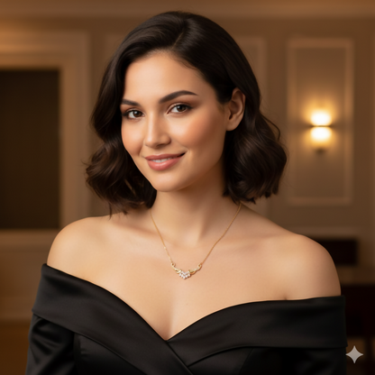 Gold Plated AD Floral Cluster V-Pendant Chain Necklace For women and girls