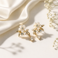 Gold-Plated Floral Pearl Earrings – Elegant Party Wear Jewelry