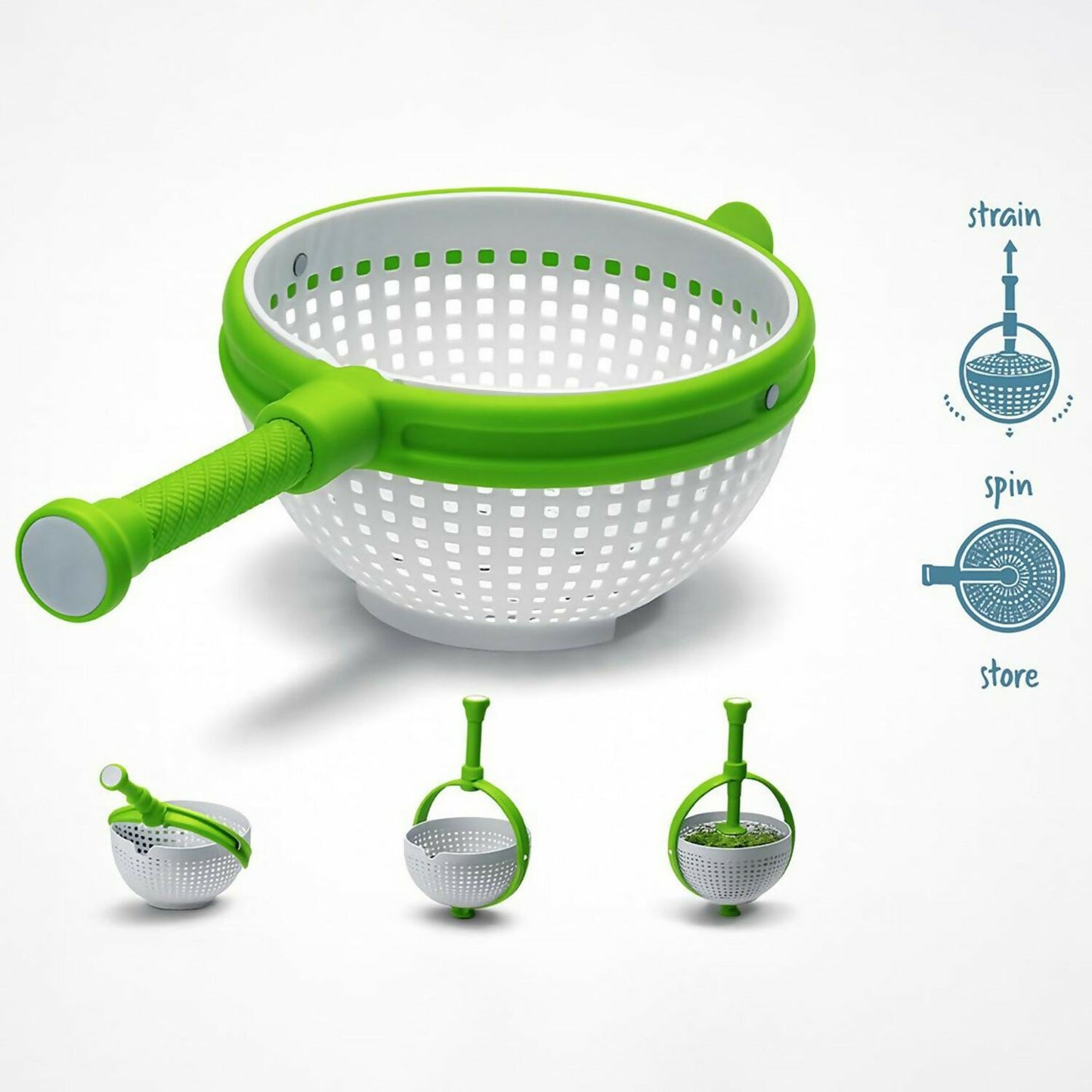 Premium 3-in-1 Salad Spinner Colander & Strainer | High-Speed Manual Spin-Dryer Basket | Large 3 Quart (12 Cup) Capacity with Non-Slip Base & Handle | Perfect for Salads, Vegetables, Fruits, Pasta | BPA-Free