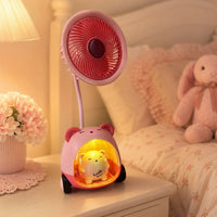Rechargeable Desk Fan with Night Lamp, Wheels & USB Charging