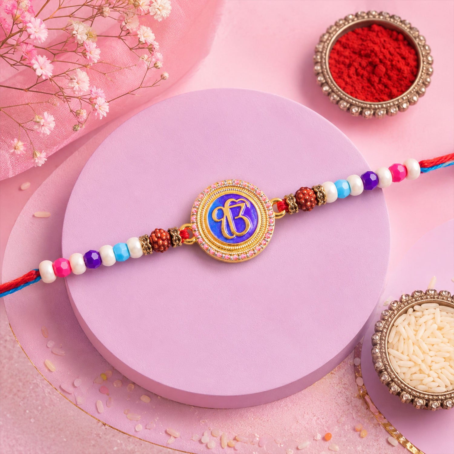 Ek Onkar Spiritual Rudraksha Rakhi for Brother with Beaded Thread Gift