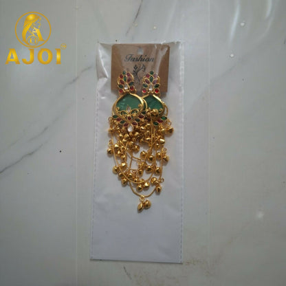Royal Green Ruby Temple Chandbali Earrings for Bridal & Festive Wear