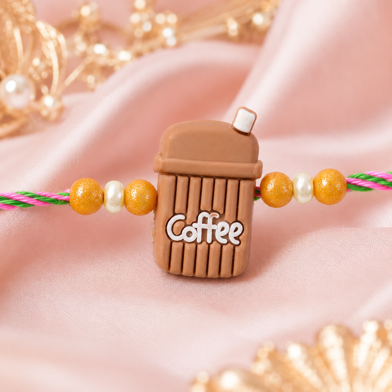 Kids Beaded Rakhi for Brother Coffee Cup Charm Design (10pcs)
