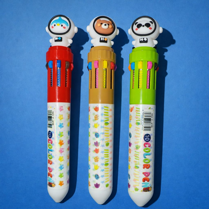 10-in-1 Multicolor Pen for Kids Panda & Bear Design Cute Writing Pen ( SET OF 3)