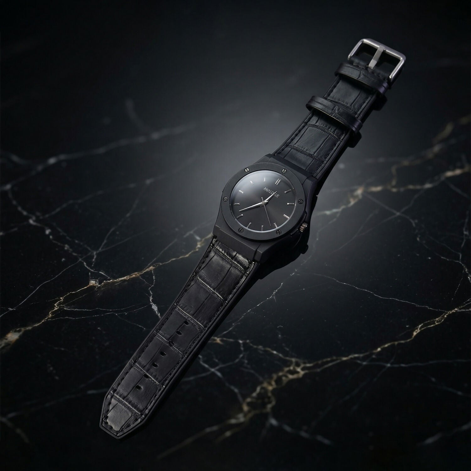 Premium Black Analog Wrist Watch with Classic Leather Strap for Men