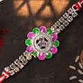 Designer Rakhi featuring Floral Medallion, gold trims and display look for Gift Use