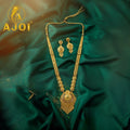 Emerald Radiance Long Necklace Set – Elegant Gold Finish