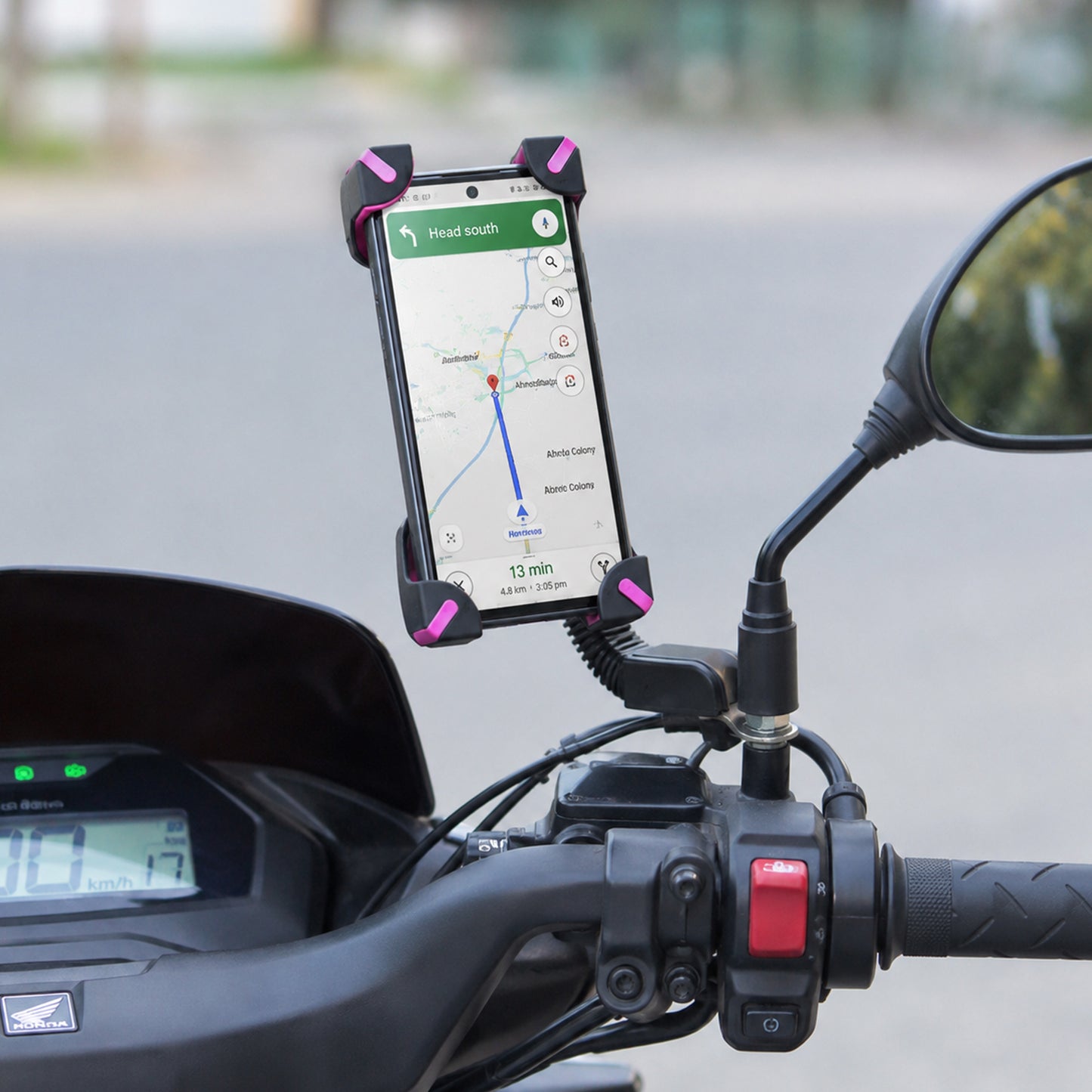 Plastic Bicycle Phone Holder Bike Mirror Mount with Flexible Arm (1 Pc)