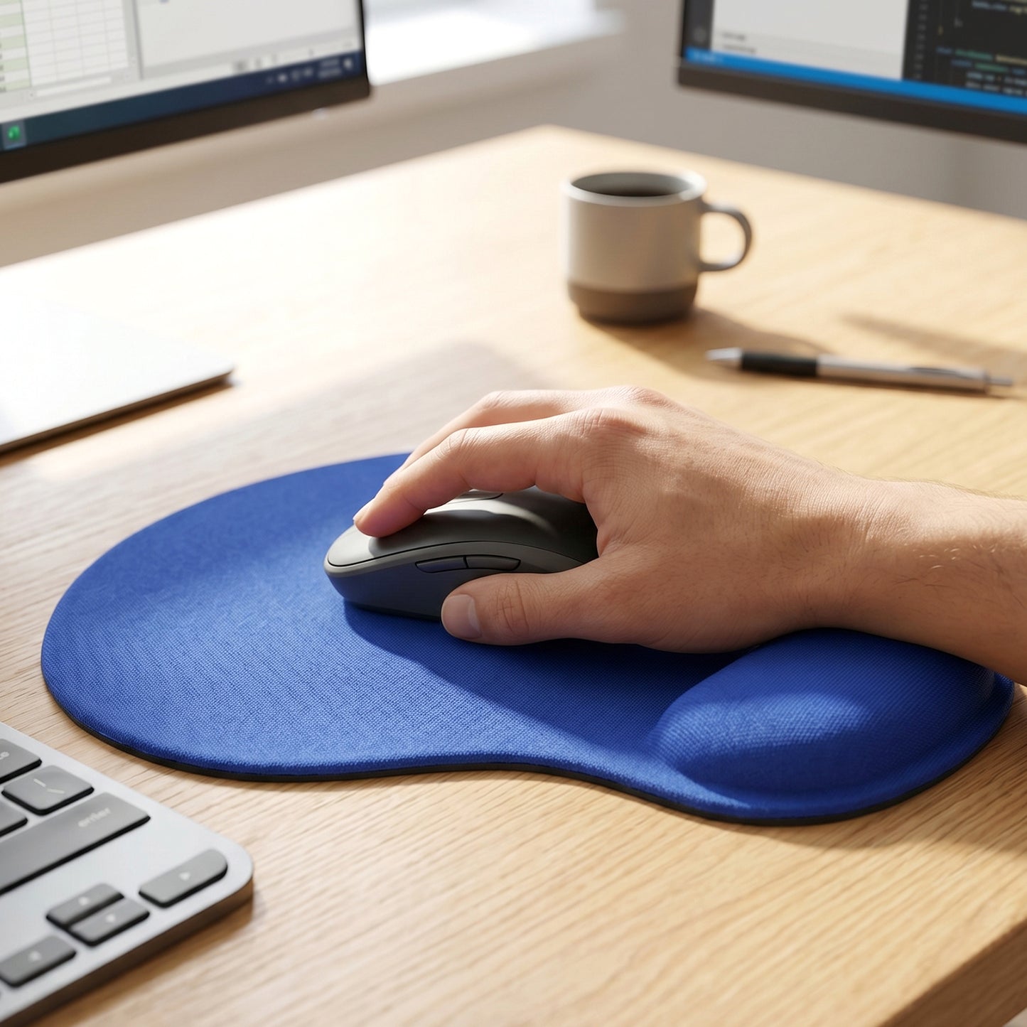 Ergonomic wrist support mouse pad on desk
