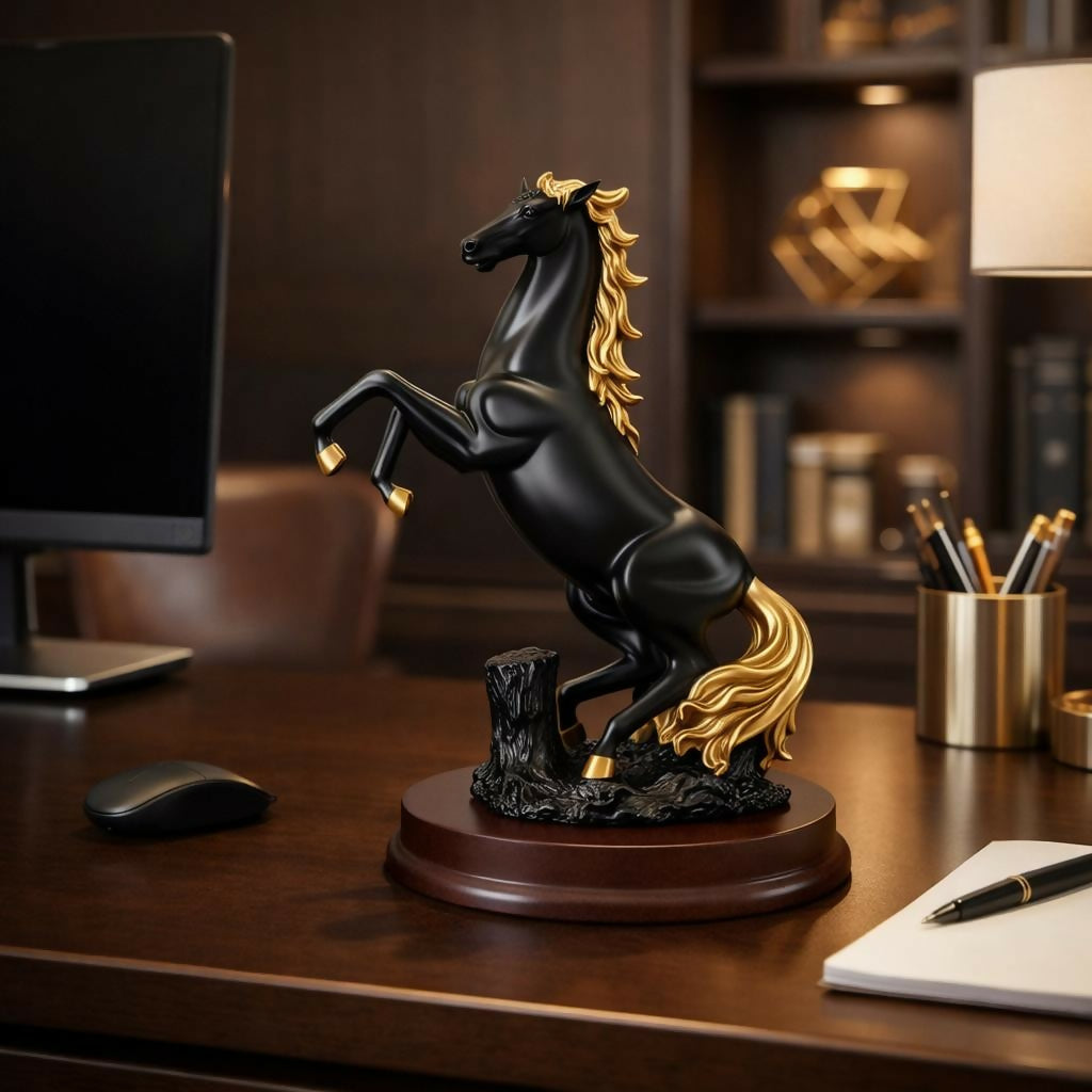 Black Elegant Horse Showpiece Statue for Home Decor Tabletop