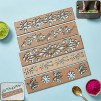 Wooden Rangoli Border Stencil Set of 5 – Reusable MDF Designs