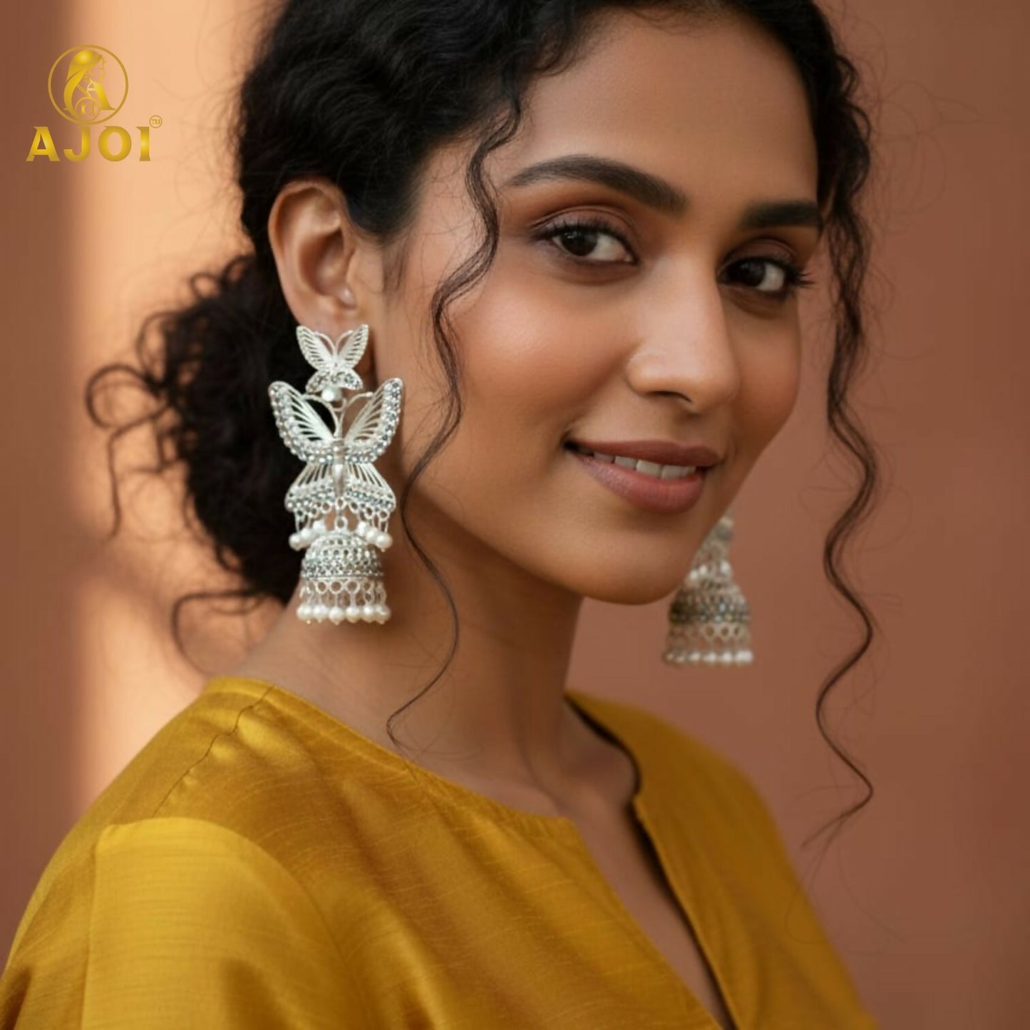 Silver Plated Butterfly Designer Jhumka Earrings with Pearl Drops for Women & Girls