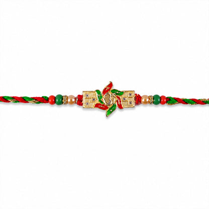 Festive Red & Green Meenakari Pinwheel AD Stone Rakhi for Brother Gift