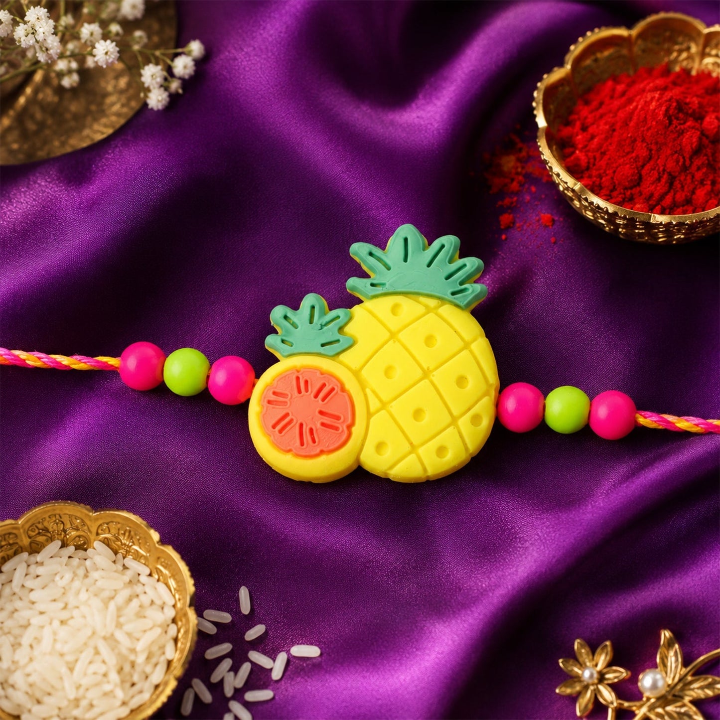 Pineapple Fruit Charm Rakhi for Brother Designer Kids Rakhi (10pcs)